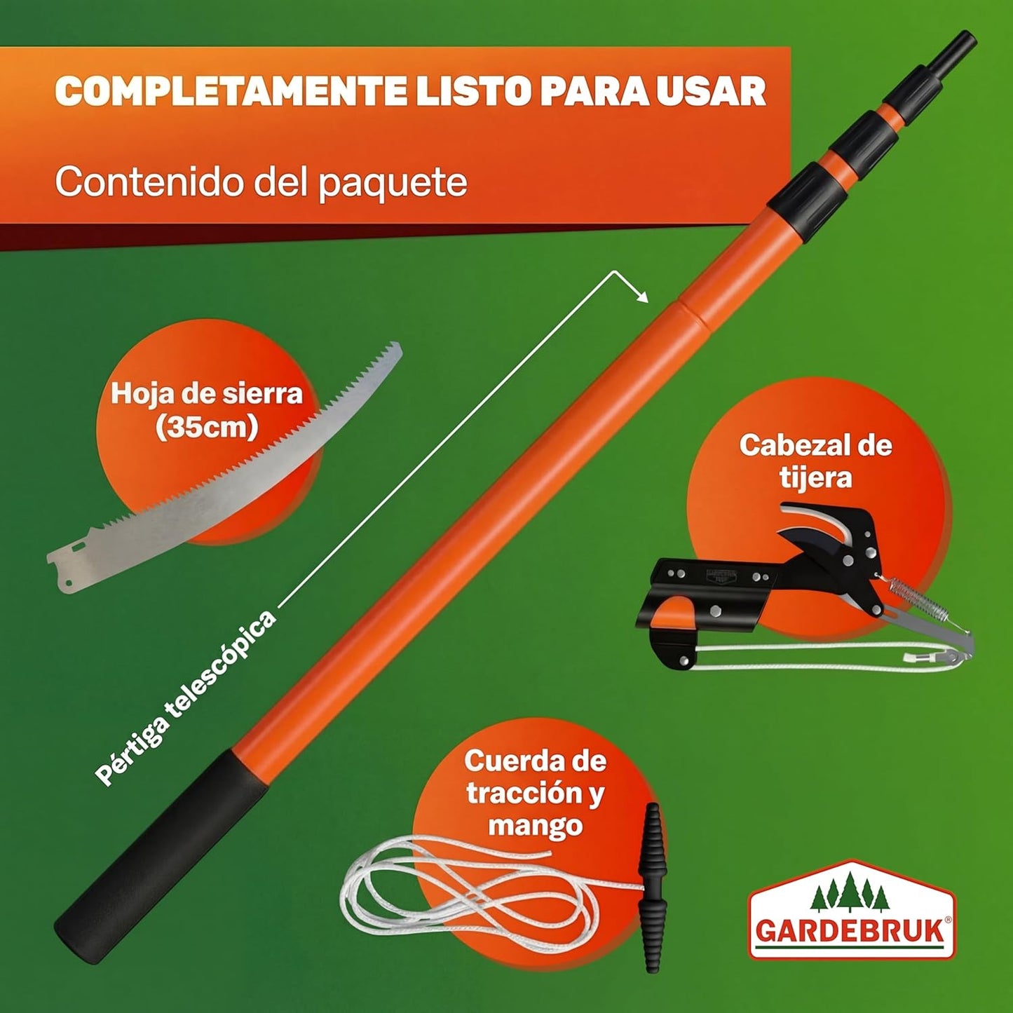 DEUBA® Tijeras de Podar Telescópica de altura 2 en 1, 4 Metros.