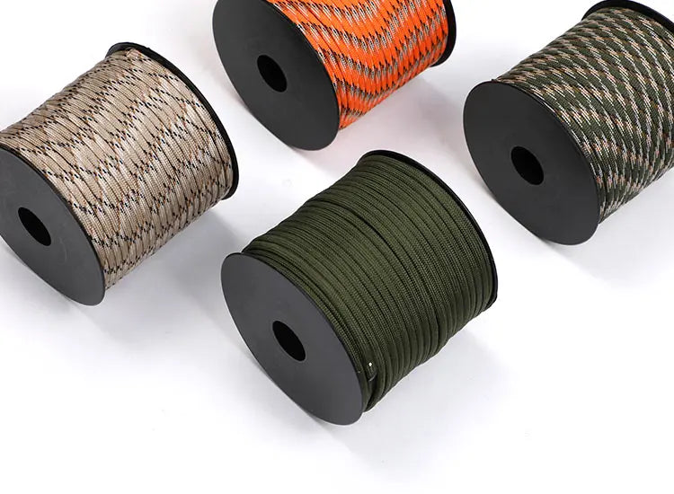 Cuerda de paracaídas de poliéster para exteriores, paragüero militar de 7 núcleos de 50/100M, 4mm, tienda de supervivencia para acampar, tendedero, 550