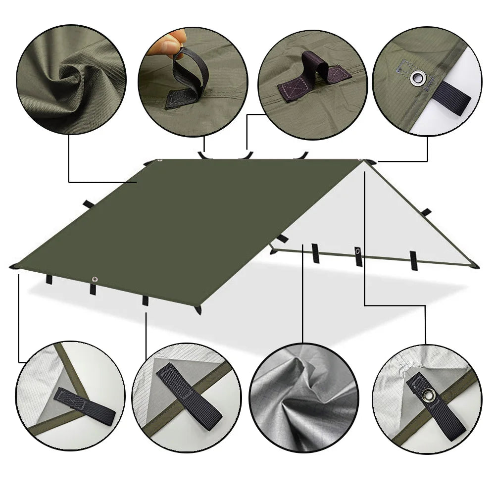 Lona de 19 puntos colgantes, impermeable, supervivencia, Bushcraft, refugio solar, tienda de sombra de playa, dosel para exteriores, toldo turístico para mochilero, 4x4, 3x3m