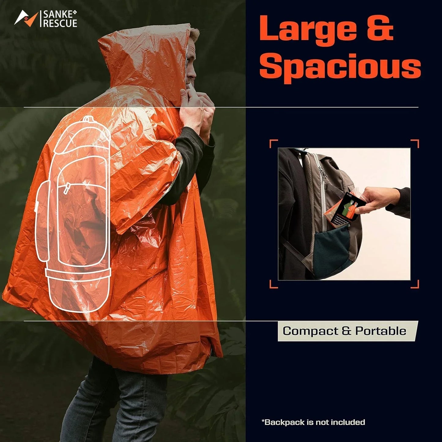 Chubasquero impermeable de emergencia, Poncho desechable de película de aluminio, ropa impermeable térmica cálida, mantas, herramientas de supervivencia, equipo de Camping