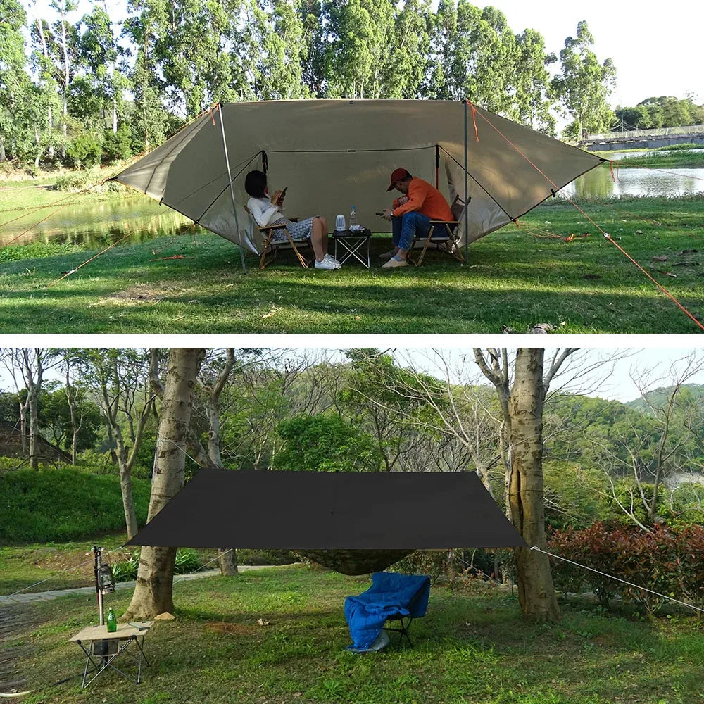 Lona de 19 puntos colgantes, impermeable, supervivencia, Bushcraft, refugio solar, tienda de sombra de playa, dosel para exteriores, toldo turístico para mochilero, 4x4, 3x3m