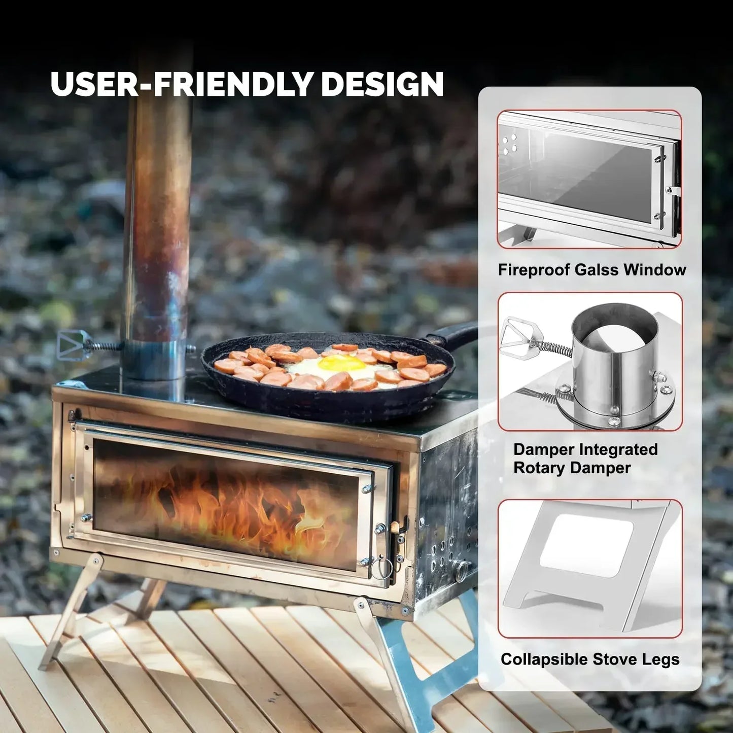 Estufa de leña portátil para acampar al aire libre, estufa de barbacoa, parrilla, accesorios de Camping con chimenea desmontable, entrega rápida