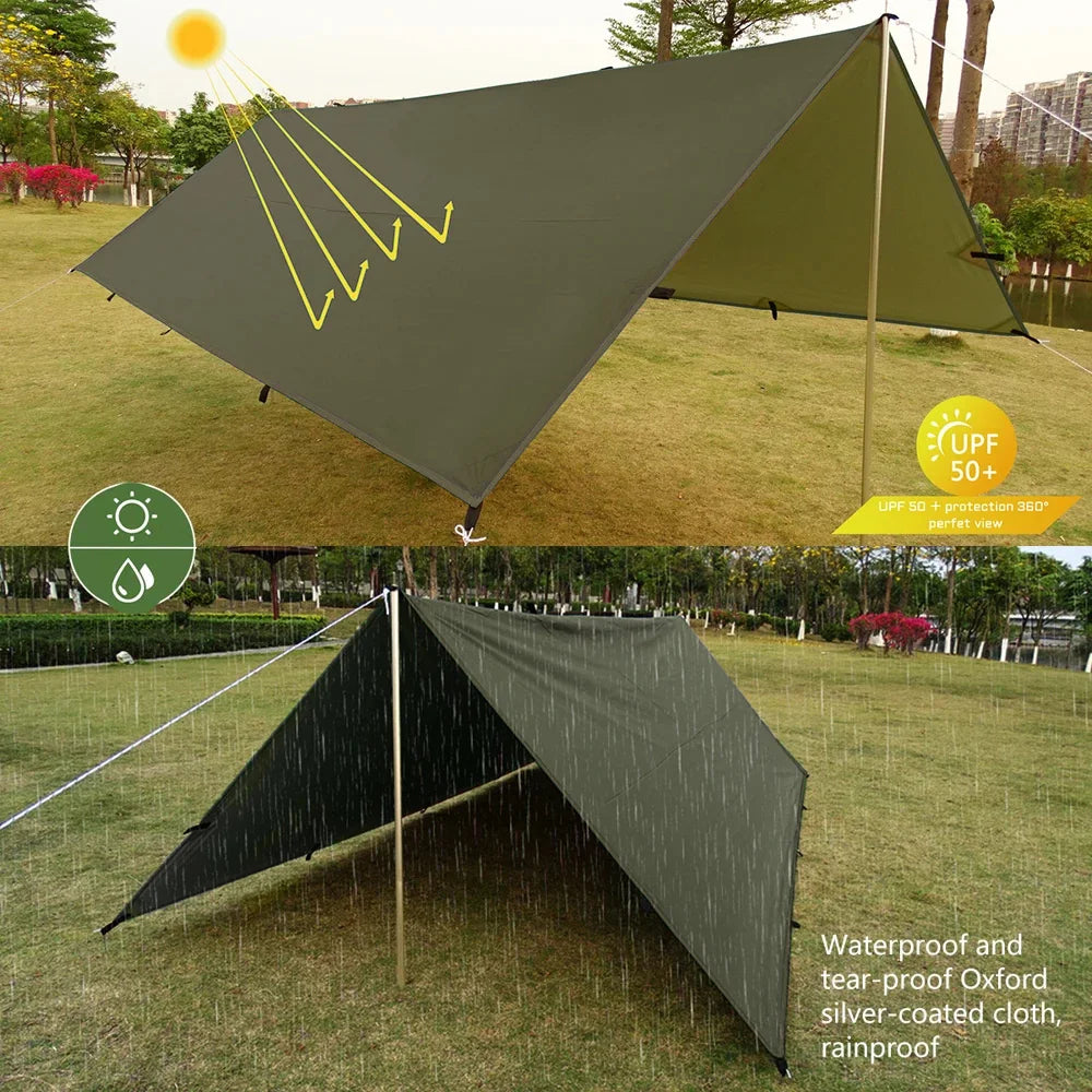 Lona de 19 puntos colgantes, impermeable, supervivencia, Bushcraft, refugio solar, tienda de sombra de playa, dosel para exteriores, toldo turístico para mochilero, 4x4, 3x3m