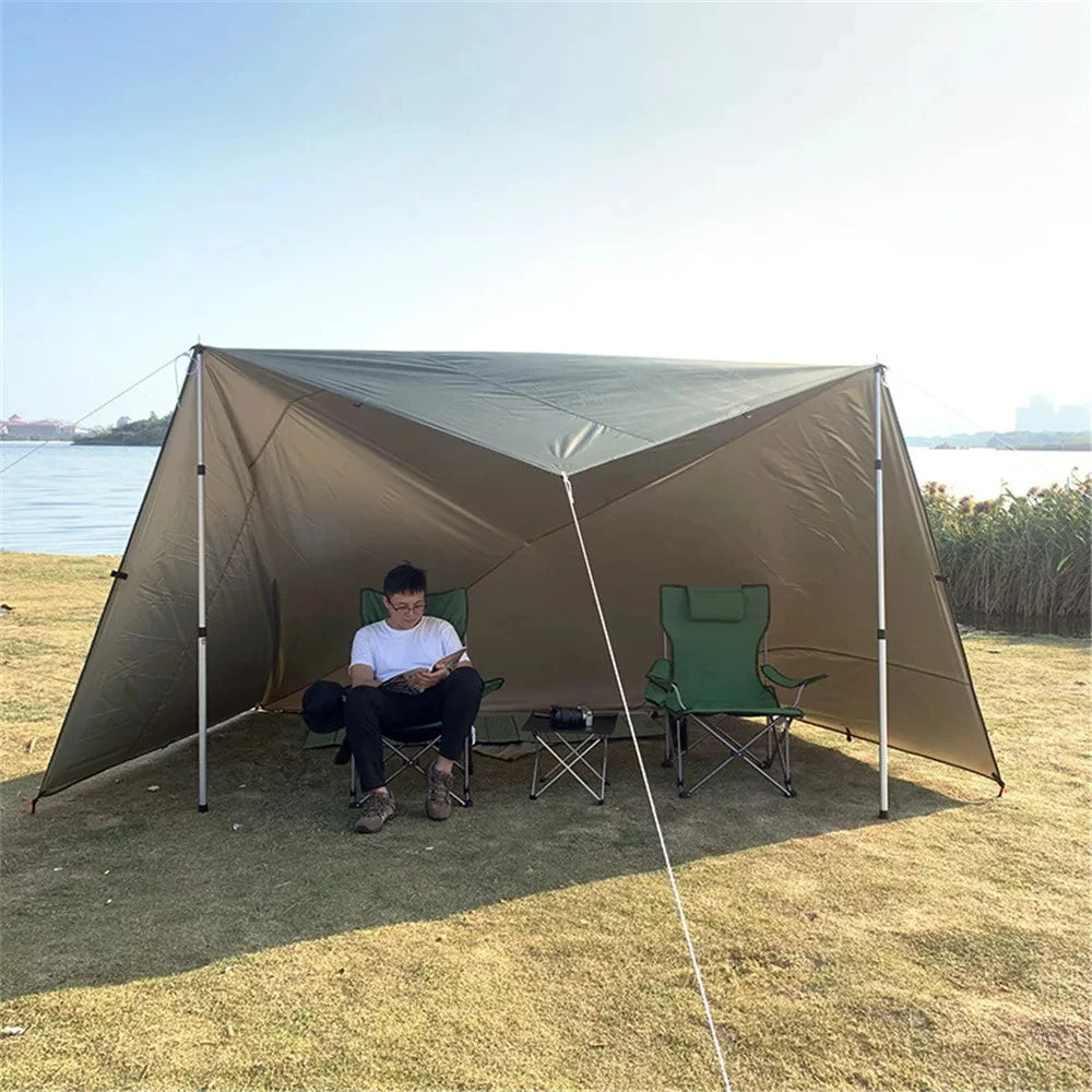 Lona de 19 puntos colgantes, impermeable, supervivencia, Bushcraft, refugio solar, tienda de sombra de playa, dosel para exteriores, toldo turístico para mochilero, 4x4, 3x3m