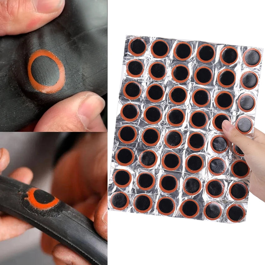 48 Uds. Parches de goma para pinchazos, Kit de reparación de tubos de neumáticos de bicicleta, sin pegamento, herramientas de reparación de pinchazos de tubo interior de bicicleta
