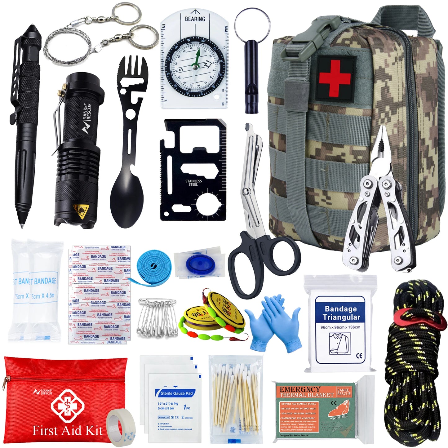 Botiquín de primeros auxilios de supervivencia, conjunto completo de supervivencia, equipo Molle para exteriores, kits de emergencia, bolsa para traumatismos, Camping, senderismo, aventuras IFAK EDC
