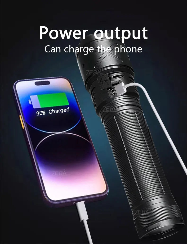 2025 Nuevas linternas LED de alta potencia de 15000 mAh 10000000 Linterna ultra potente LM, linterna recargable por USB, antorcha para acampar al aire libre