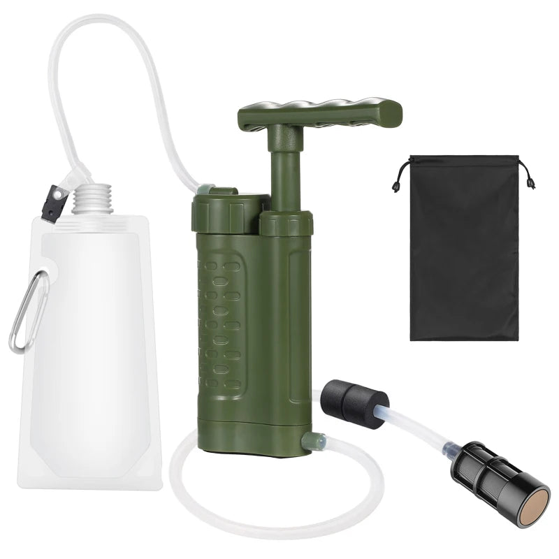 Bomba purificadora de agua, sistema de filtración de agua con filtro de agua de 0,01 micras, equipo de supervivencia de emergencia para exteriores, Camping y senderismo