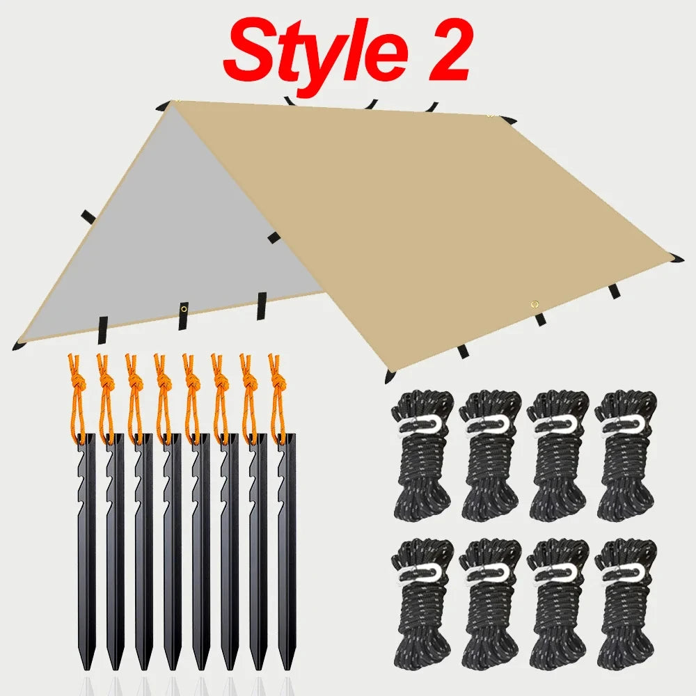Lona de 19 puntos colgantes, impermeable, supervivencia, Bushcraft, refugio solar, tienda de sombra de playa, dosel para exteriores, toldo turístico para mochilero, 4x4, 3x3m