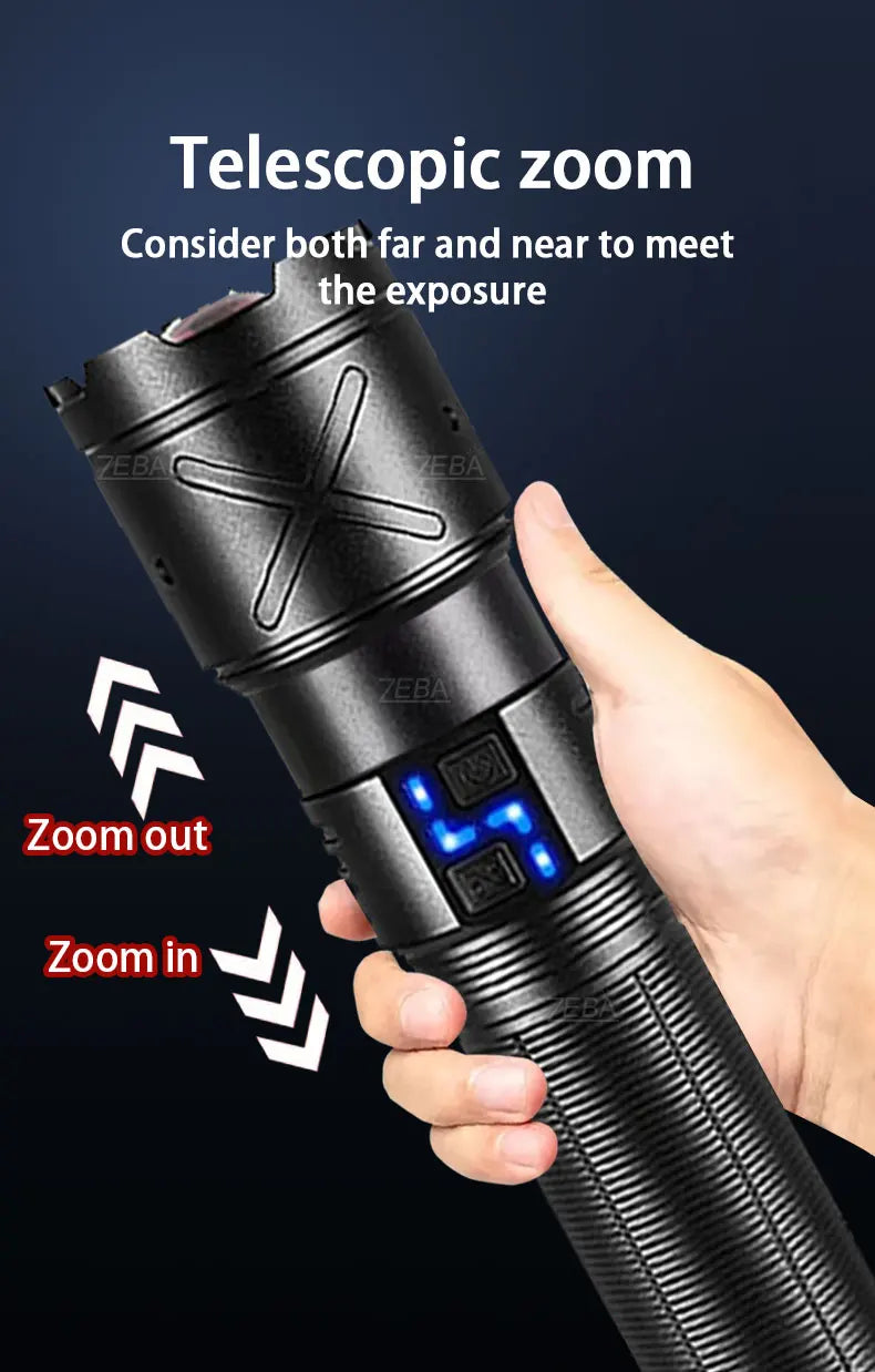 2025 Nuevas linternas LED de alta potencia de 15000 mAh 10000000 Linterna ultra potente LM, linterna recargable por USB, antorcha para acampar al aire libre