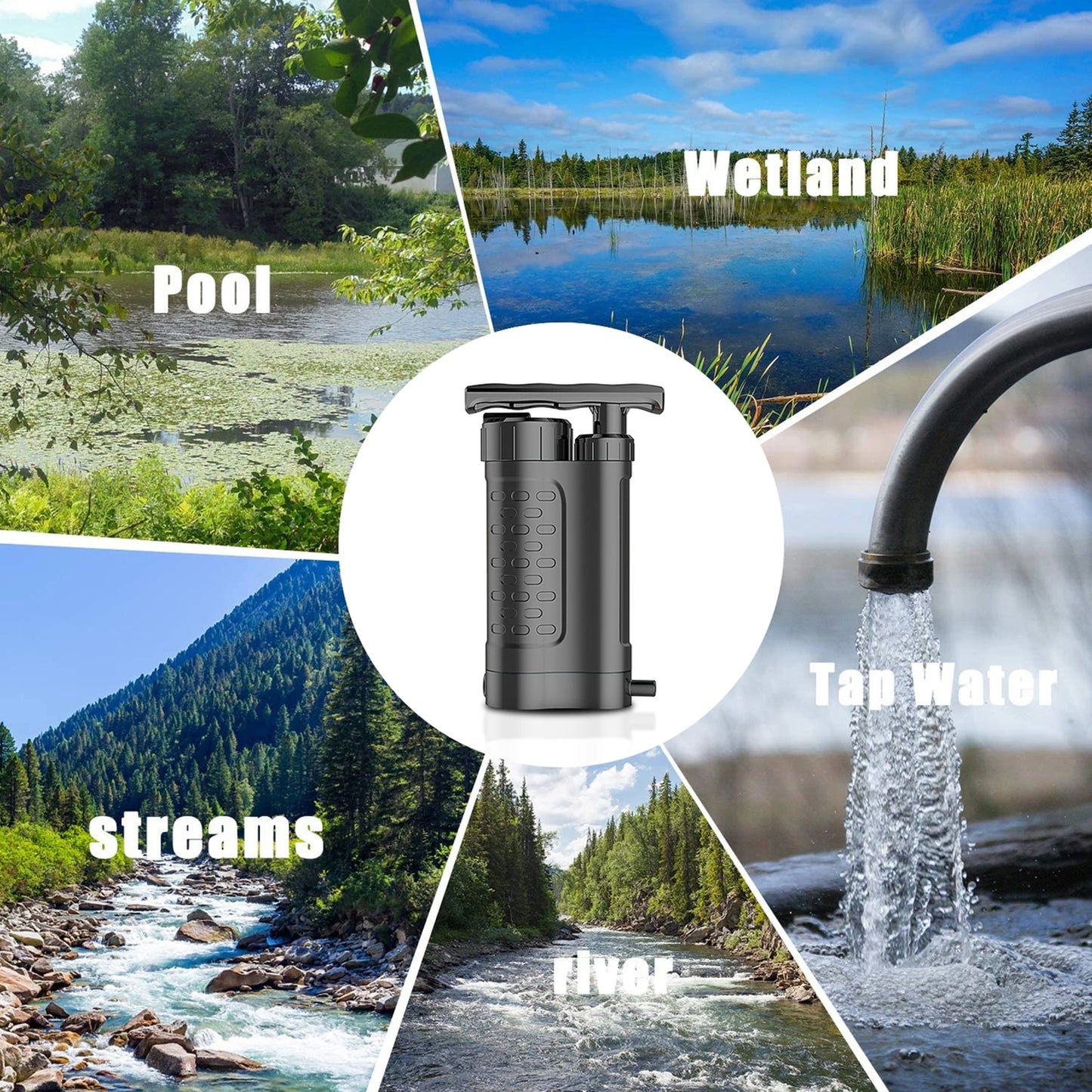 Bomba purificadora de agua, sistema de filtración de agua con filtro de agua de 0,01 micras, equipo de supervivencia de emergencia para exteriores, Camping y senderismo