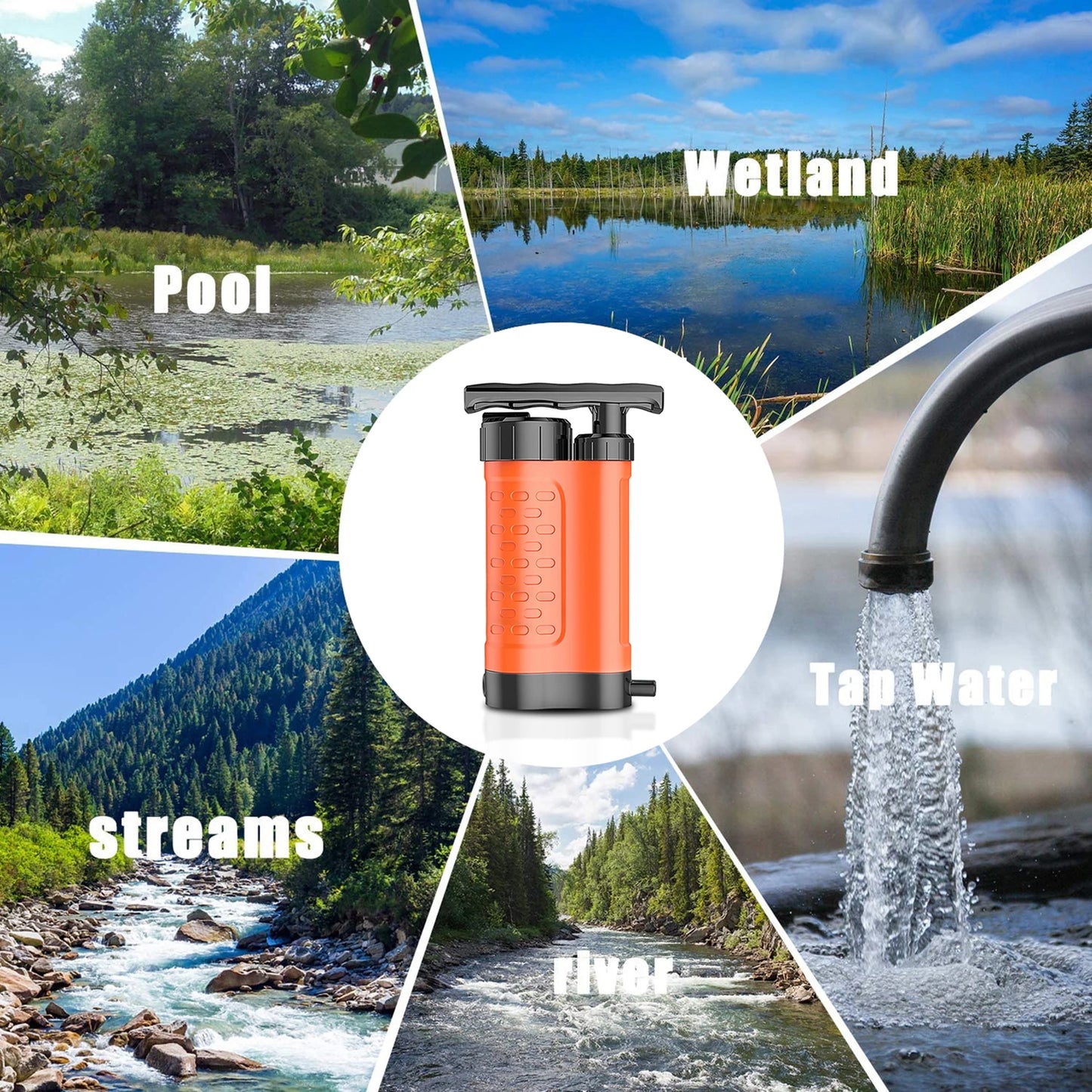 Bomba purificadora de agua, sistema de filtración de agua con filtro de agua de 0,01 micras, equipo de supervivencia de emergencia para exteriores, Camping y senderismo