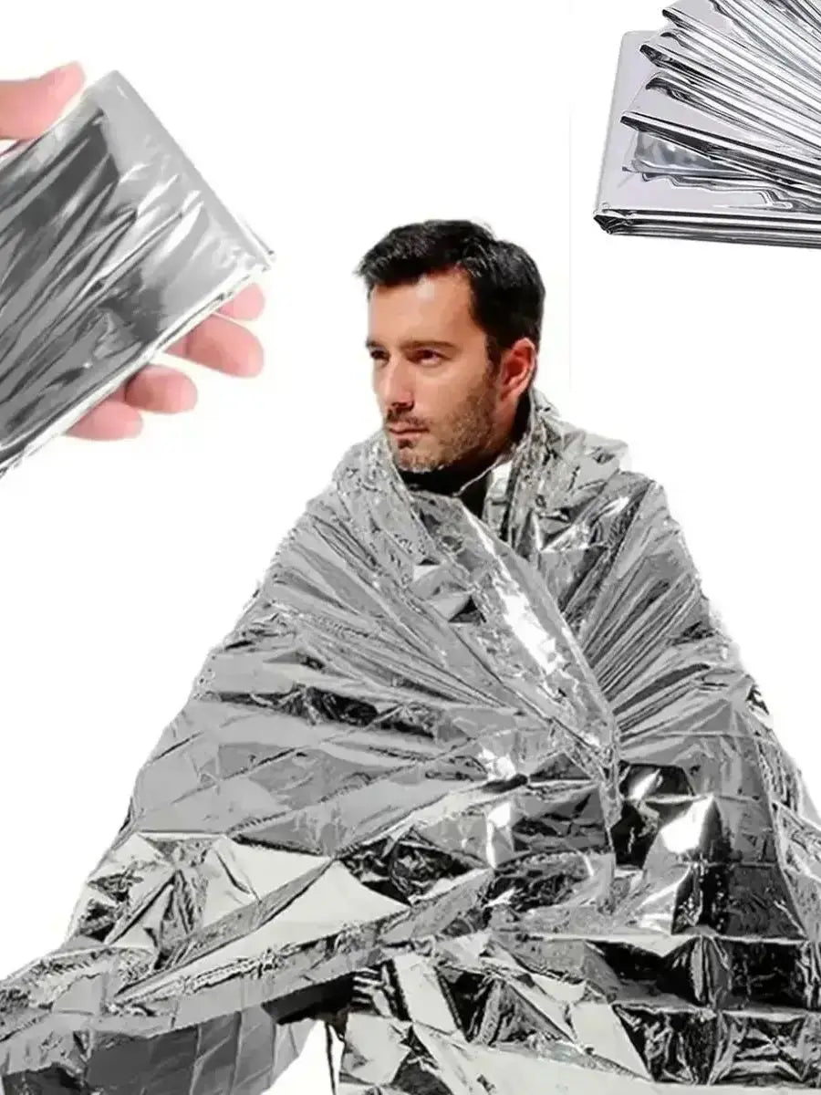 Manta térmica de película de poliéster de emergencia, manta de supervivencia de lámina dorada plateada, juego de supervivencia de manta espacial, adecuada para exteriores