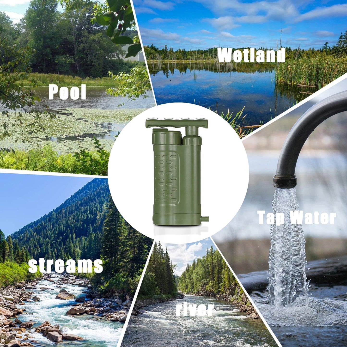 Bomba purificadora de agua, sistema de filtración de agua con filtro de agua de 0,01 micras, equipo de supervivencia de emergencia para exteriores, Camping y senderismo