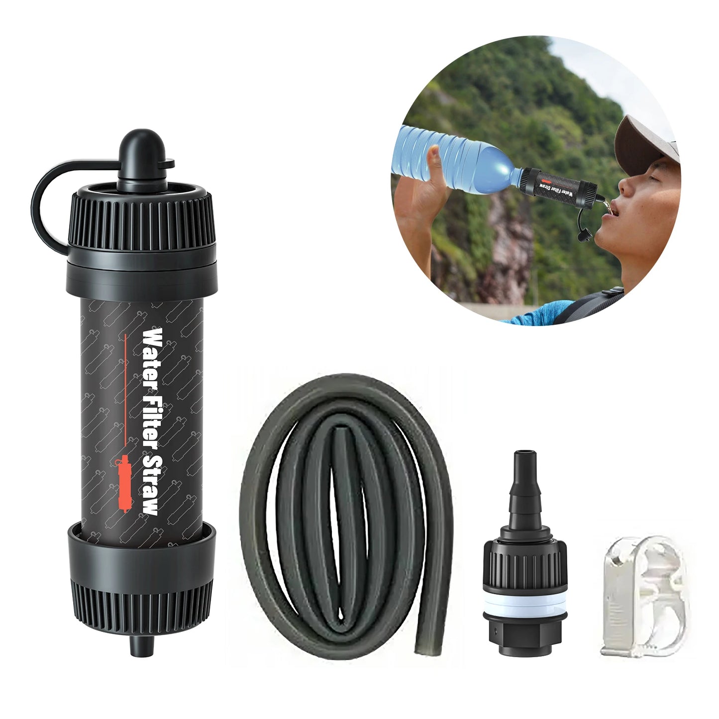 Filtro de agua para exteriores, purificador de agua portátil con pajita, equipo de supervivencia para acampar, senderismo, mochilero, preparación para emergencias
