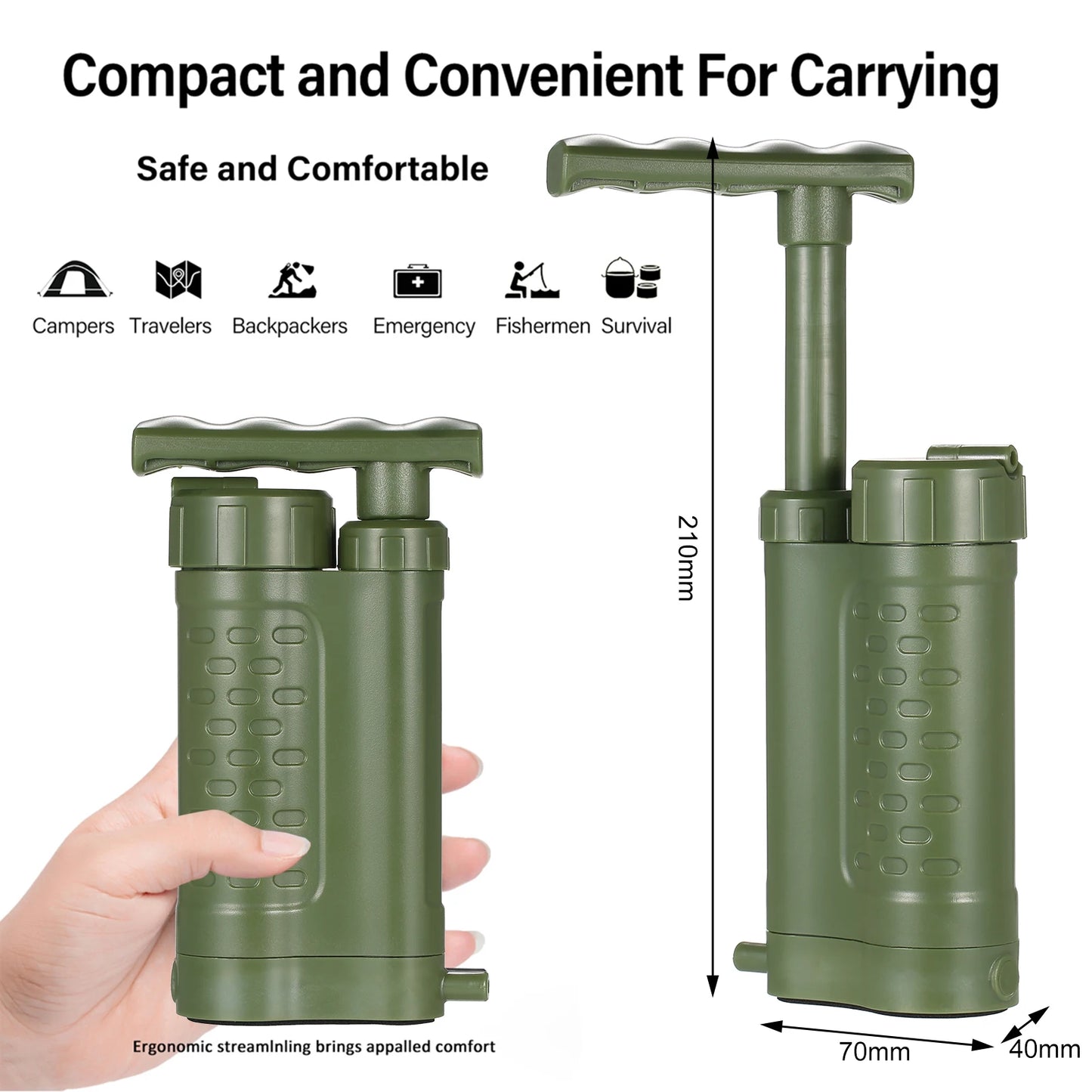 Bomba purificadora de agua, sistema de filtración de agua con filtro de agua de 0,01 micras, equipo de supervivencia de emergencia para exteriores, Camping y senderismo