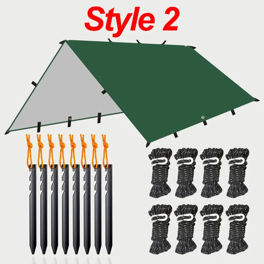 Lona de 19 puntos colgantes, impermeable, supervivencia, Bushcraft, refugio solar, tienda de sombra de playa, dosel para exteriores, toldo turístico para mochilero, 4x4, 3x3m