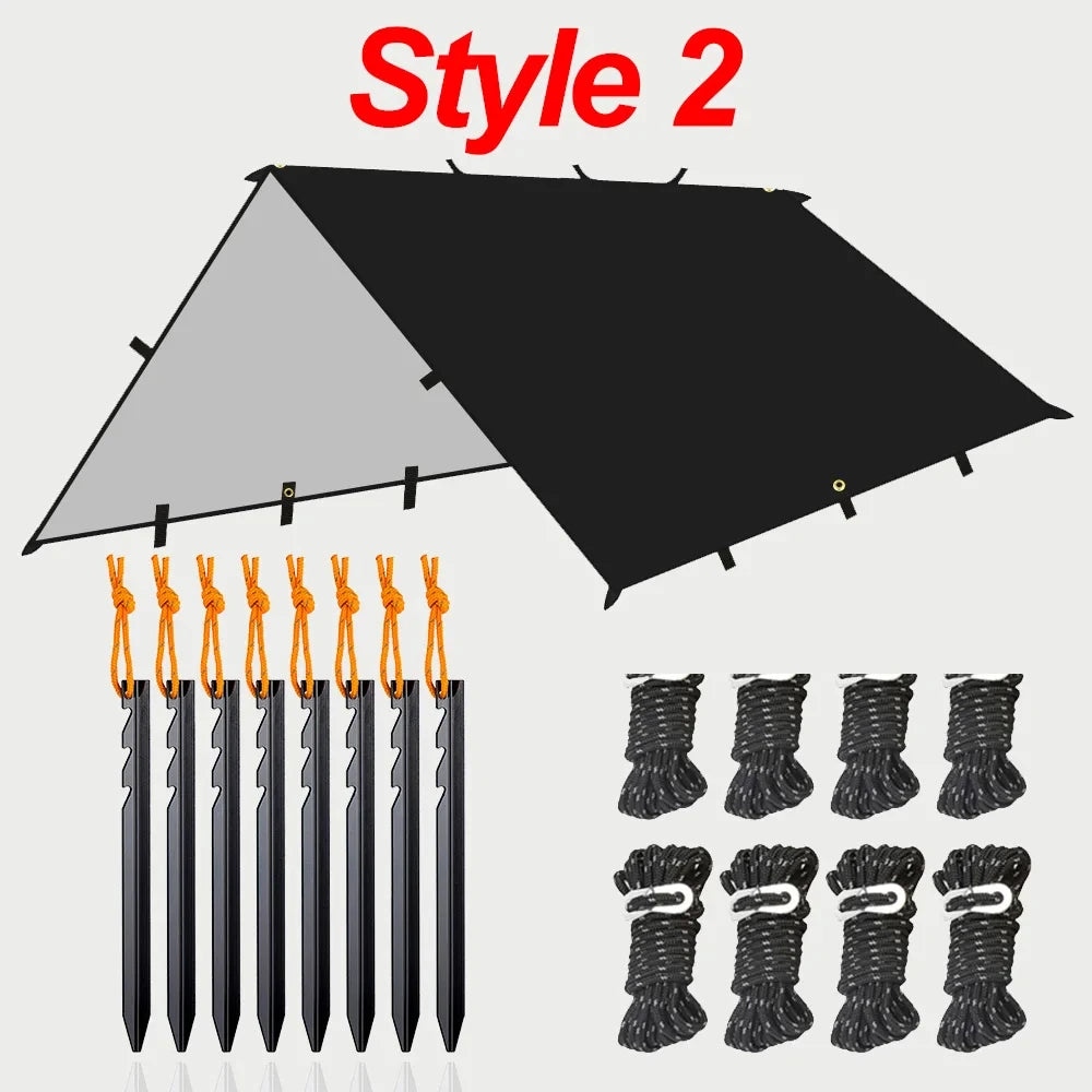 Lona de 19 puntos colgantes, impermeable, supervivencia, Bushcraft, refugio solar, tienda de sombra de playa, dosel para exteriores, toldo turístico para mochilero, 4x4, 3x3m