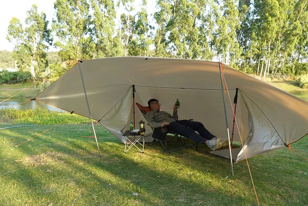 Lona de 19 puntos colgantes, impermeable, supervivencia, Bushcraft, refugio solar, tienda de sombra de playa, dosel para exteriores, toldo turístico para mochilero, 4x4, 3x3m