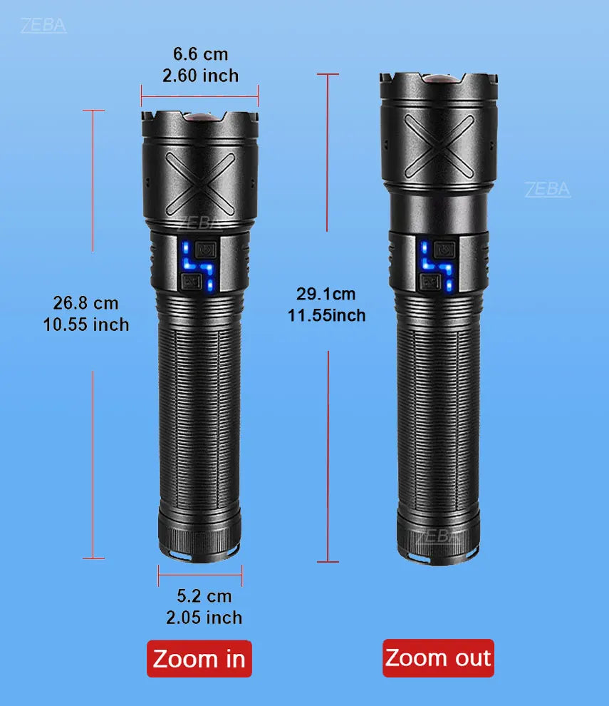 2025 Nuevas linternas LED de alta potencia de 15000 mAh 10000000 Linterna ultra potente LM, linterna recargable por USB, antorcha para acampar al aire libre
