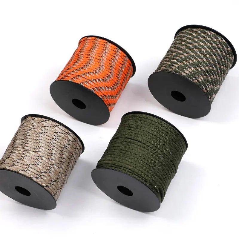 Cuerda de paracaídas de poliéster para exteriores, paragüero militar de 7 núcleos de 50/100M, 4mm, tienda de supervivencia para acampar, tendedero, 550