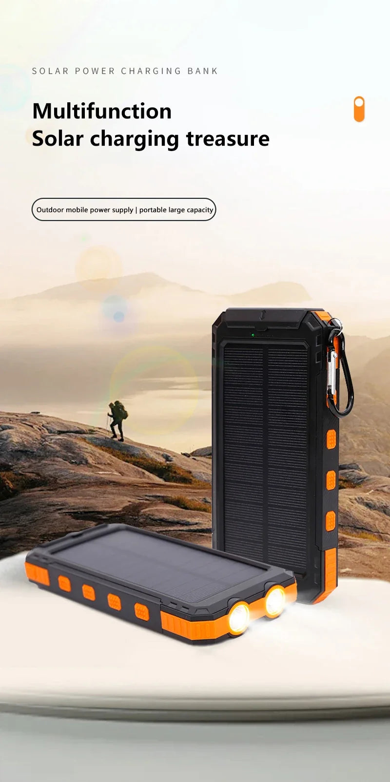 Cargador solar portátil de gran capacidad.