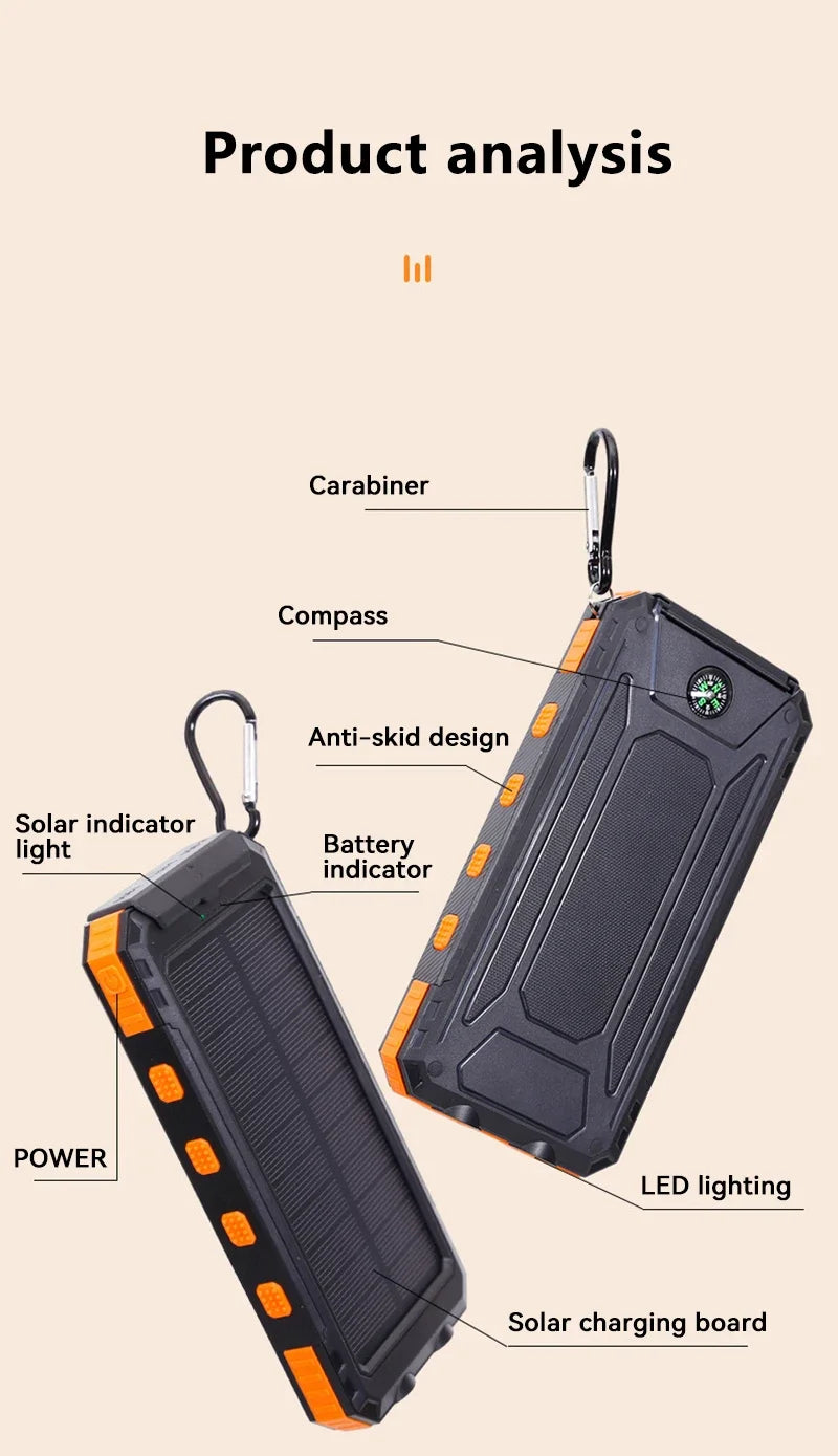 Cargador solar portátil de gran capacidad.