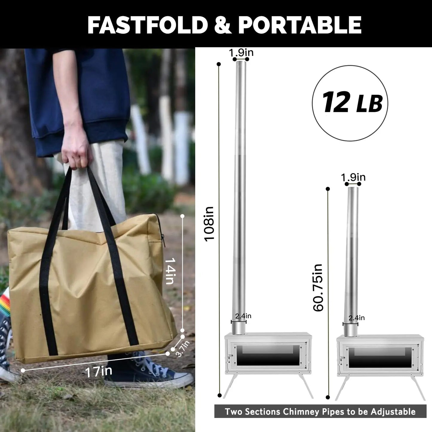 Estufa de leña portátil para acampar al aire libre, estufa de barbacoa, parrilla, accesorios de Camping con chimenea desmontable, entrega rápida