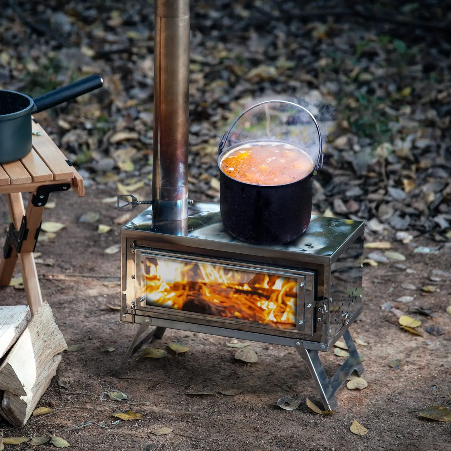 Estufa de leña portátil para acampar al aire libre, estufa de barbacoa, parrilla, accesorios de Camping con chimenea desmontable, entrega rápida