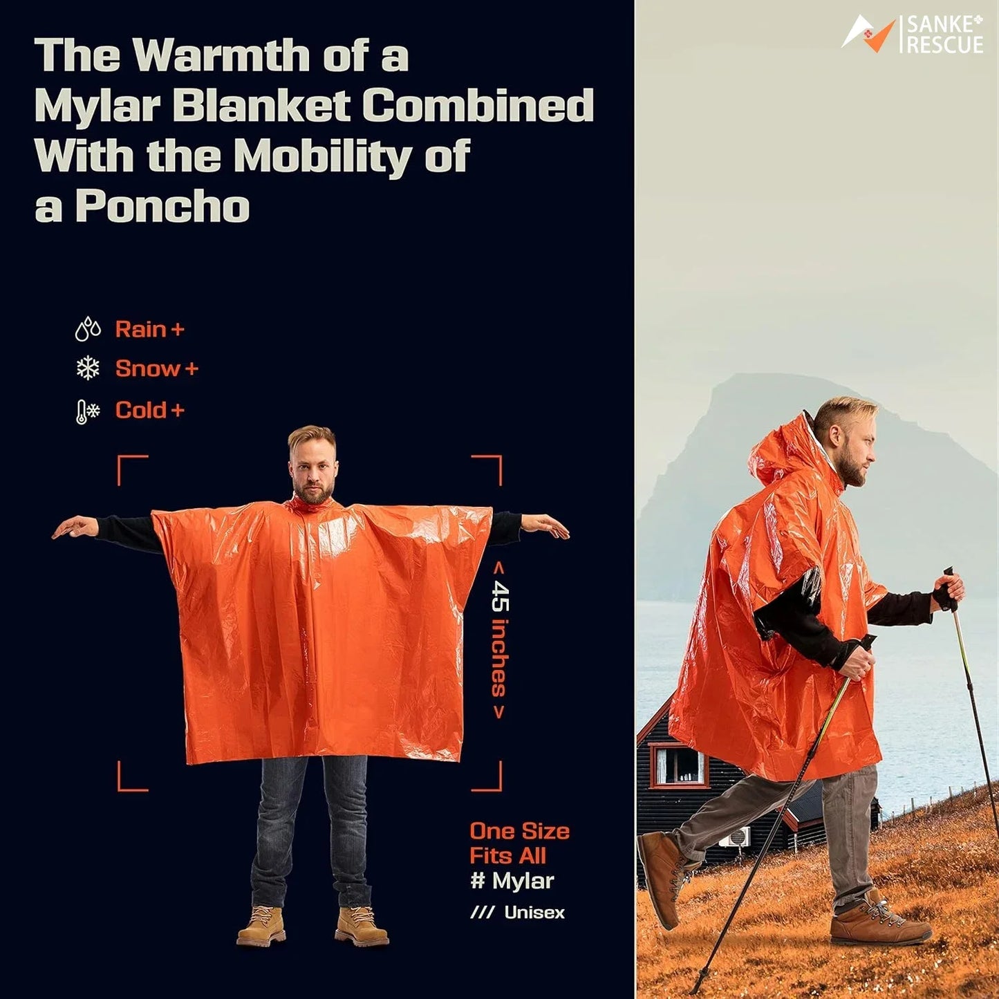 Chubasquero impermeable de emergencia, Poncho desechable de película de aluminio, ropa impermeable térmica cálida, mantas, herramientas de supervivencia, equipo de Camping