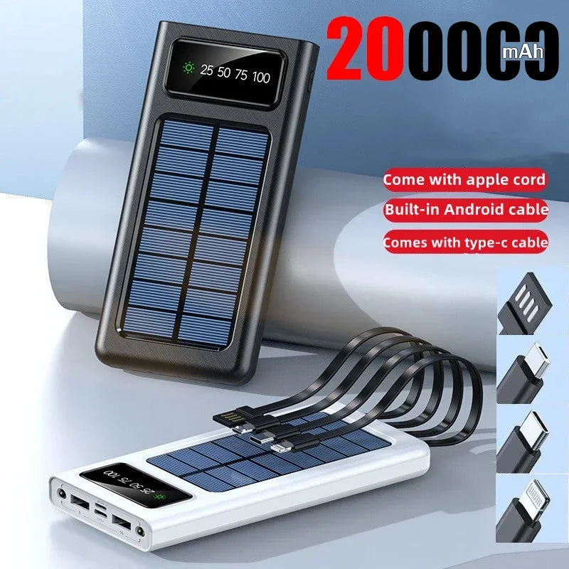 Xiaomi-Banco de energía Solar 4 en 1, batería externa de 200000mAh, Ultra capacidad, carga superrápida, USB tipo C, luz LED, para exteriores, para iPhone