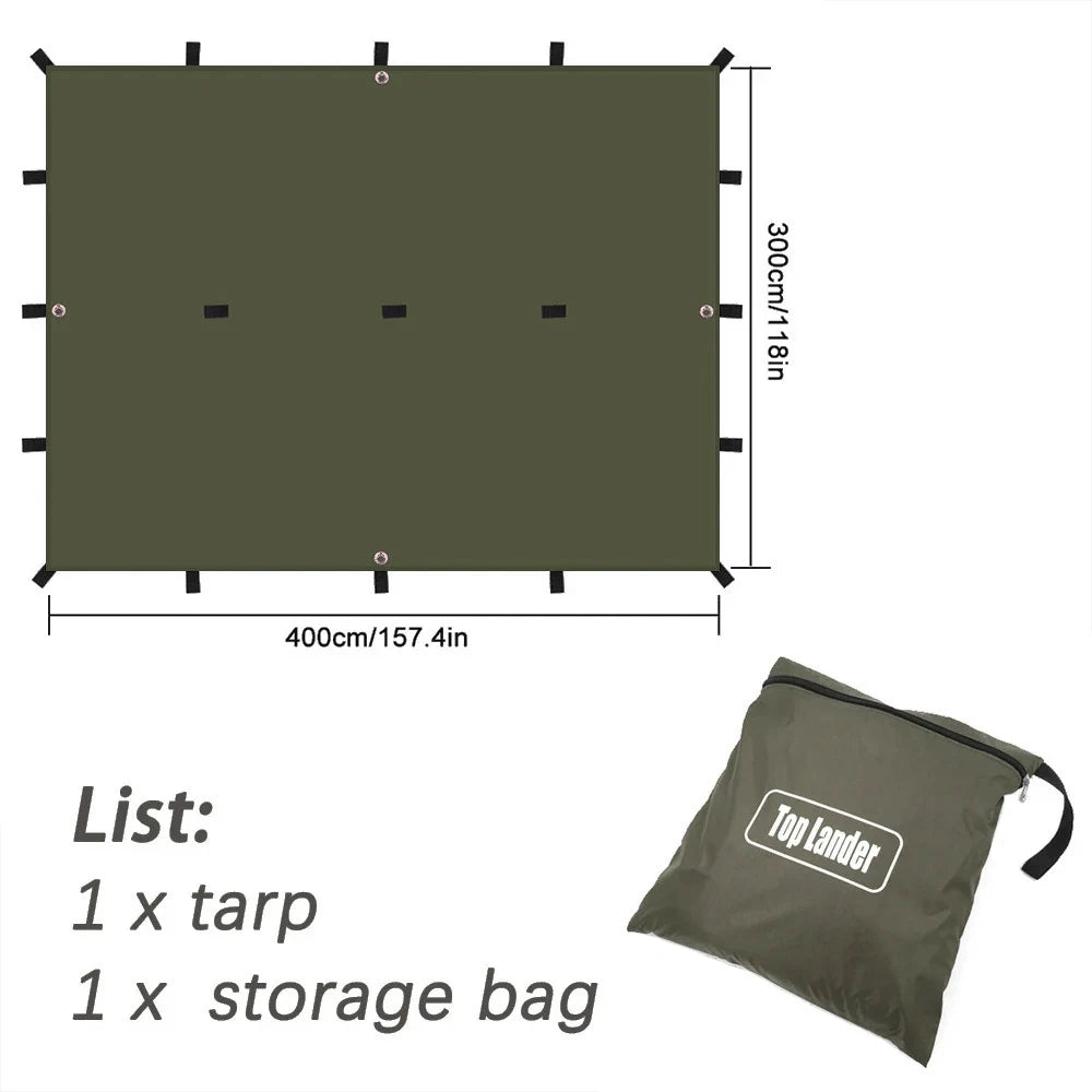 Lona de 19 puntos colgantes, impermeable, supervivencia, Bushcraft, refugio solar, tienda de sombra de playa, dosel para exteriores, toldo turístico para mochilero, 4x4, 3x3m