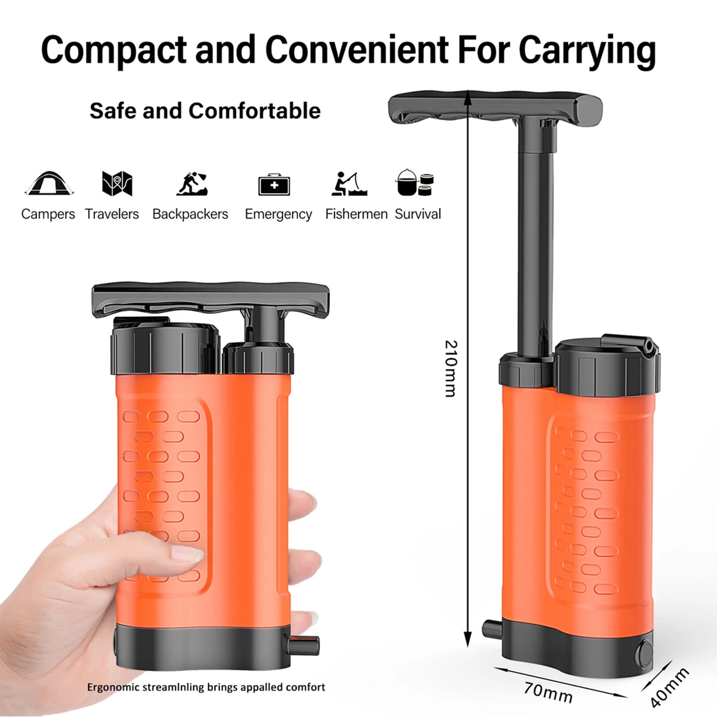 Bomba purificadora de agua, sistema de filtración de agua con filtro de agua de 0,01 micras, equipo de supervivencia de emergencia para exteriores, Camping y senderismo