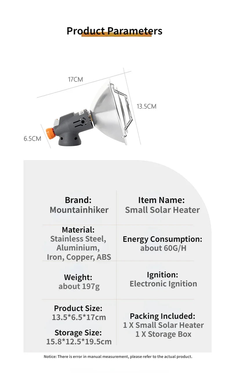 MOUNTAINHIKER-Mini estufa de calefacción de Gas solar portátil, calentador Solar para acampar al aire libre, horno, Mini Gas, calentador solar pequeño de butano