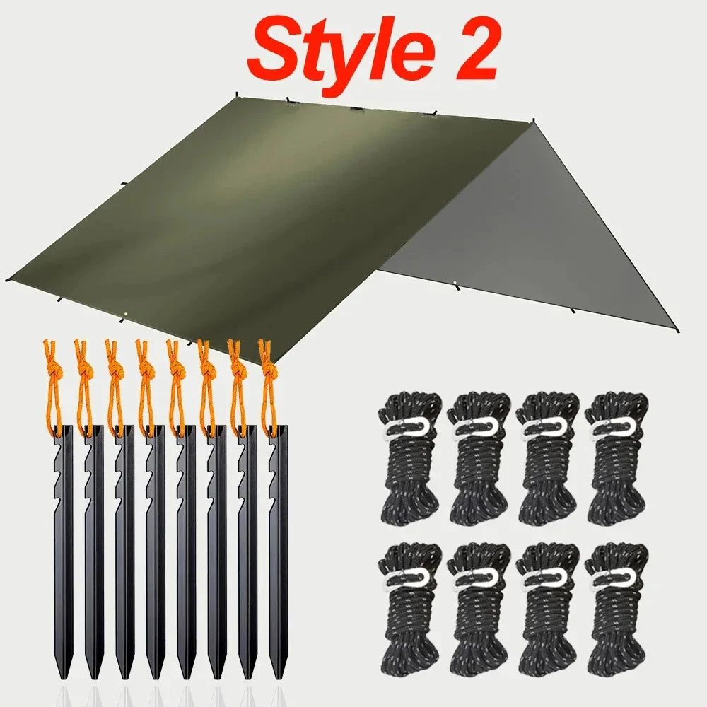 Lona de 19 puntos colgantes, impermeable, supervivencia, Bushcraft, refugio solar, tienda de sombra de playa, dosel para exteriores, toldo turístico para mochilero, 4x4, 3x3m