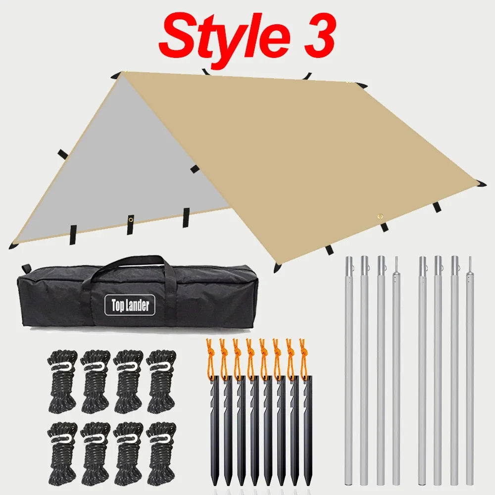 Lona de 19 puntos colgantes, impermeable, supervivencia, Bushcraft, refugio solar, tienda de sombra de playa, dosel para exteriores, toldo turístico para mochilero, 4x4, 3x3m