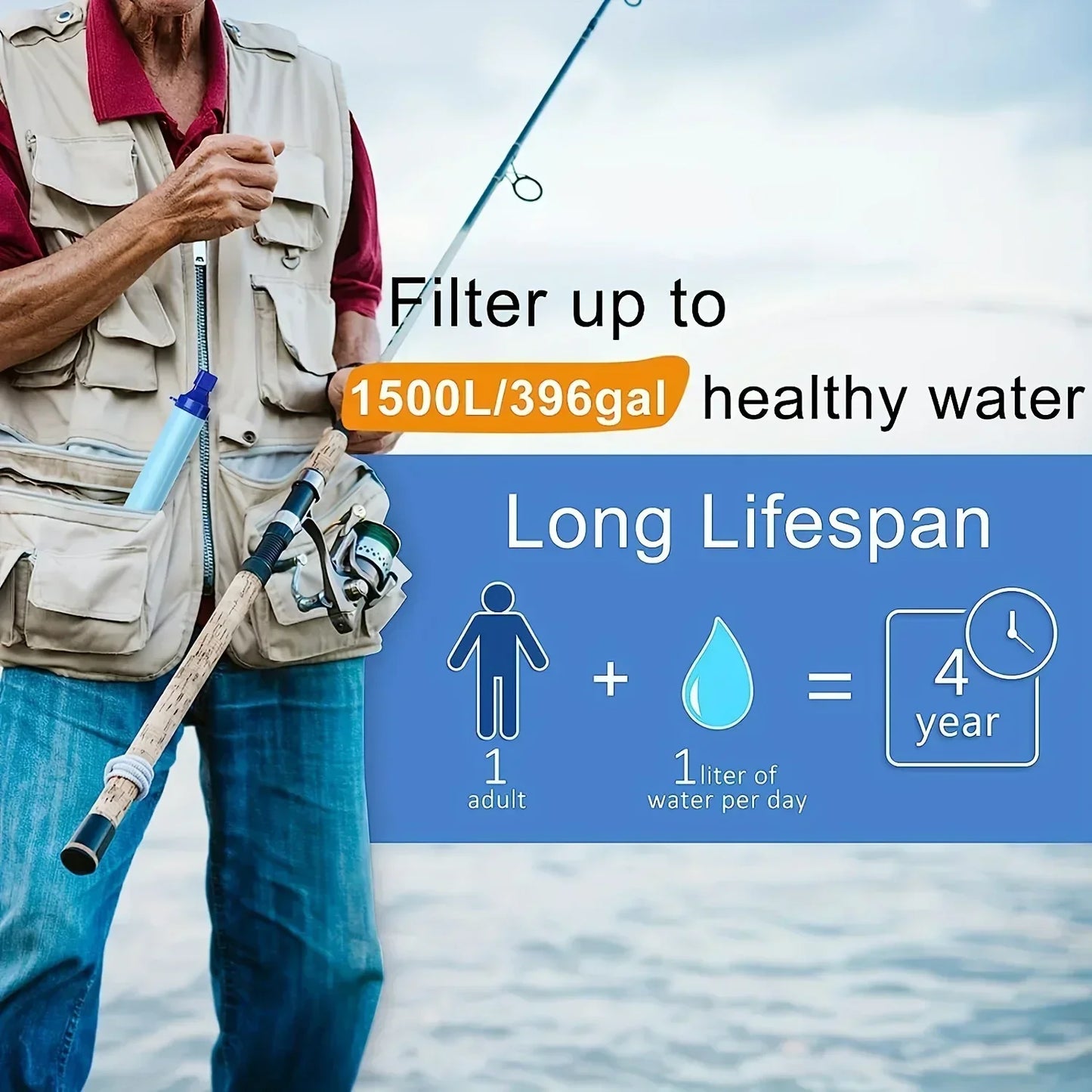 Filtro de agua personal para exteriores de 10000 galones, sistema de filtro ultraligero de 4 etapas de 0,01 micrones, purificador de agua portátil, pajita de supervivencia