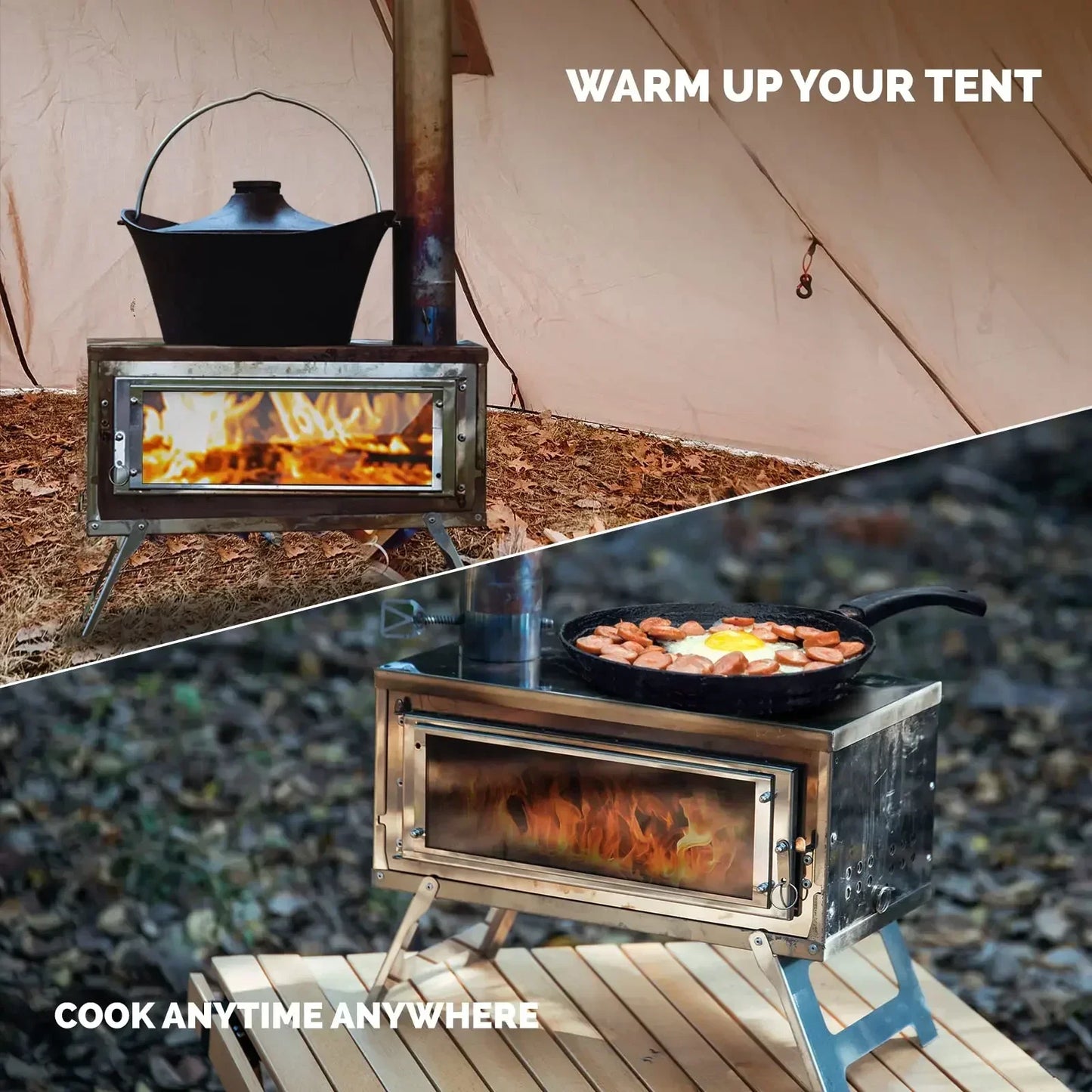 Estufa de leña portátil para acampar al aire libre, estufa de barbacoa, parrilla, accesorios de Camping con chimenea desmontable, entrega rápida