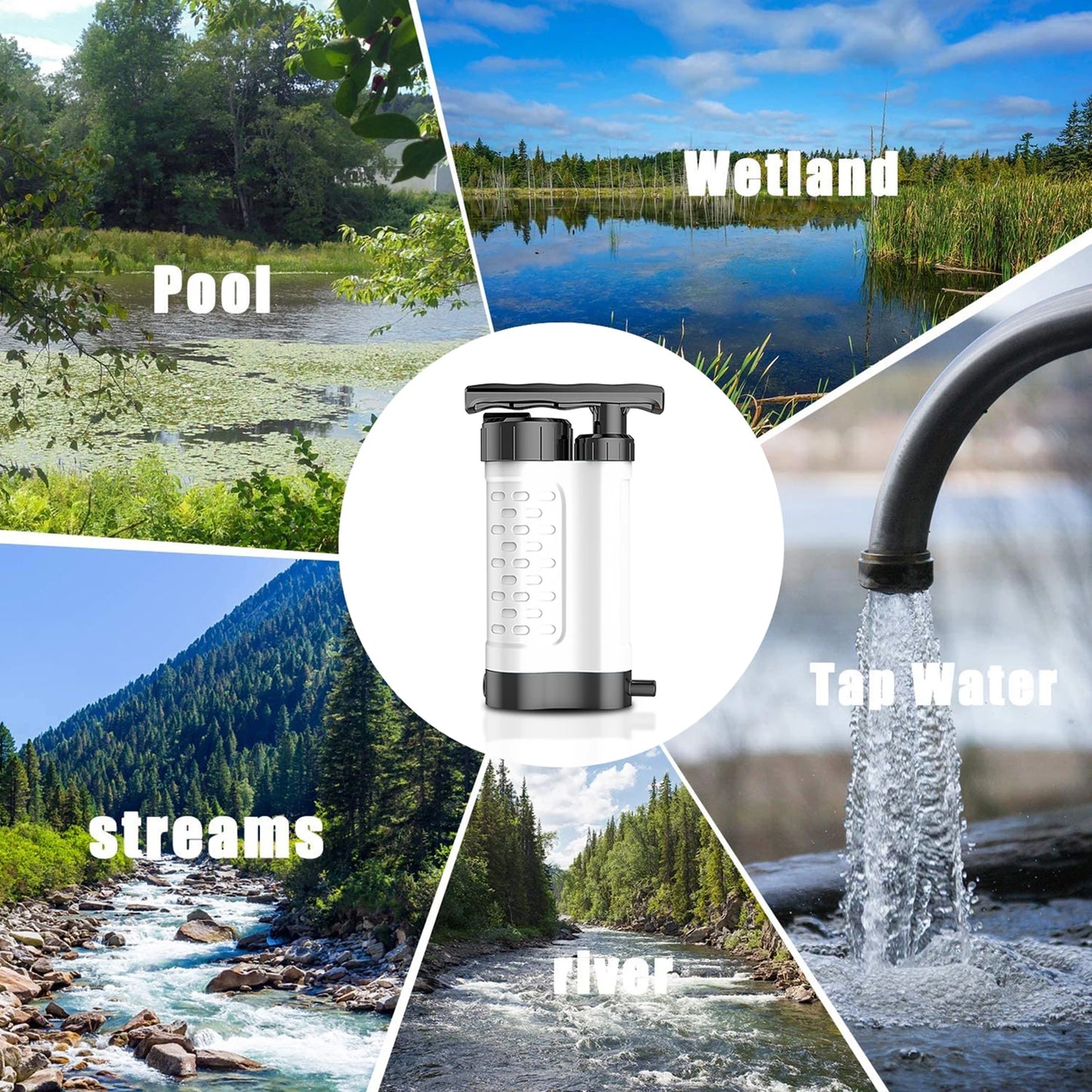 Bomba purificadora de agua, sistema de filtración de agua con filtro de agua de 0,01 micras, equipo de supervivencia de emergencia para exteriores, Camping y senderismo