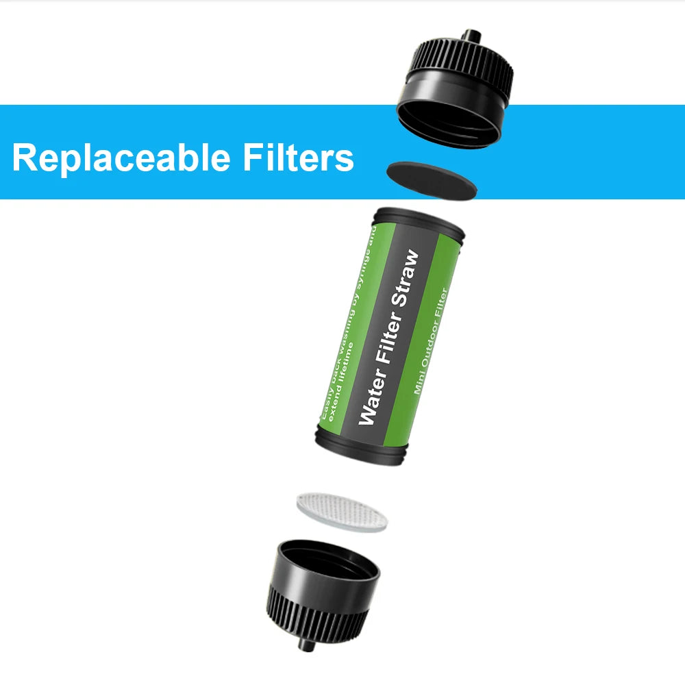 Filtro de agua para exteriores, purificador de agua portátil con pajita, equipo de supervivencia para acampar, senderismo, mochilero, preparación para emergencias
