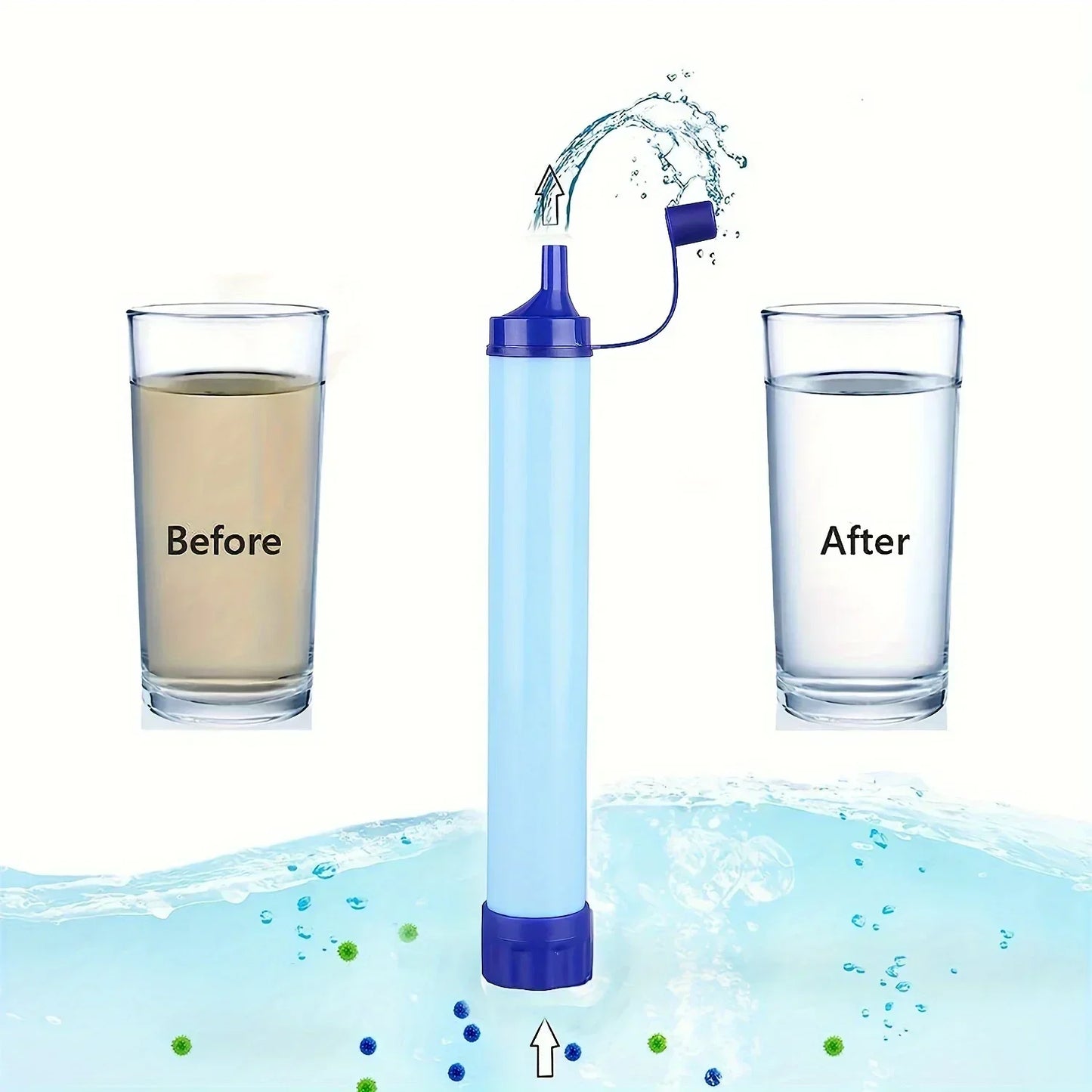 Filtro de agua personal para exteriores de 10000 galones, sistema de filtro ultraligero de 4 etapas de 0,01 micrones, purificador de agua portátil, pajita de supervivencia