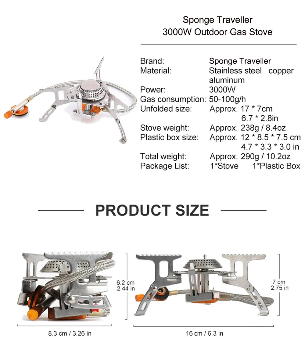 Estufa de Gas para acampar, estufa plegable portátil para mochilero al aire libre, equipo turístico para cocinar, senderismo, Picnic, 3500W
