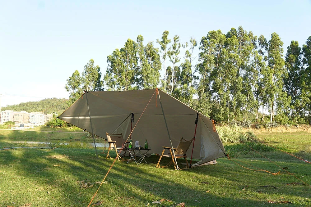 Lona de 19 puntos colgantes, impermeable, supervivencia, Bushcraft, refugio solar, tienda de sombra de playa, dosel para exteriores, toldo turístico para mochilero, 4x4, 3x3m