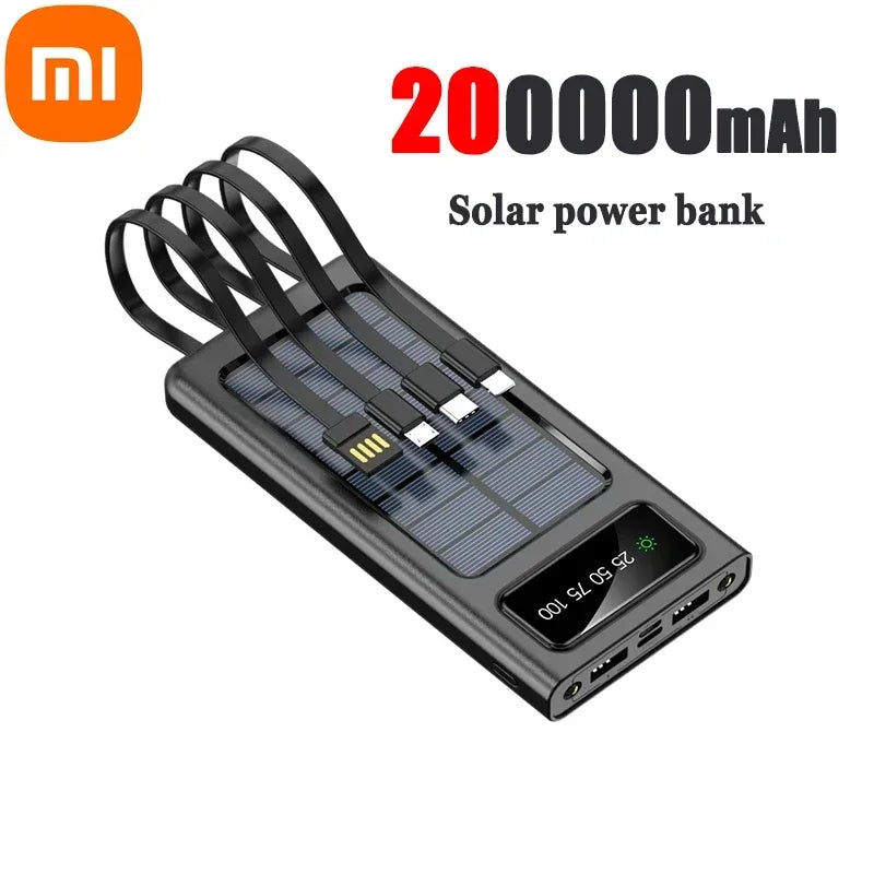 Xiaomi-Banco de energía Solar 4 en 1, batería externa de 200000mAh, Ultra capacidad, carga superrápida, USB tipo C, luz LED, para exteriores, para iPhone