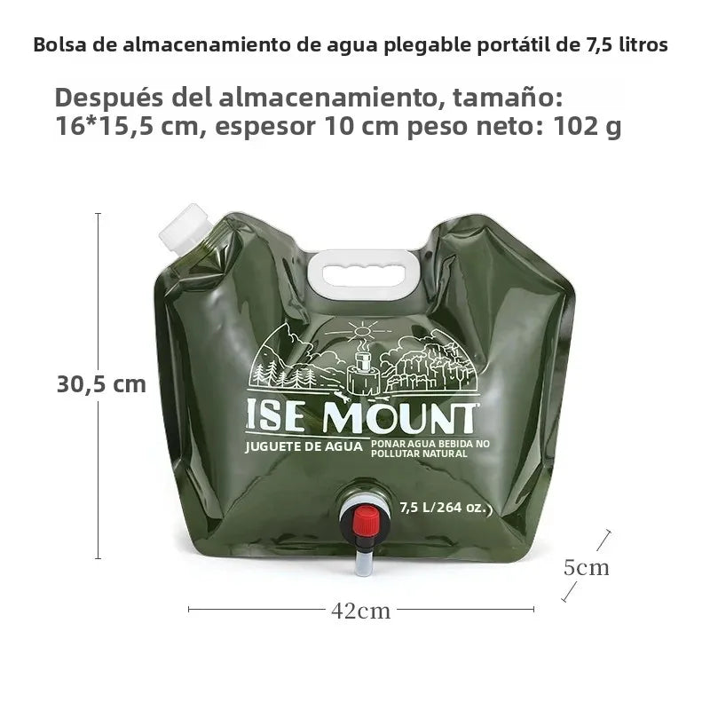 Contenedor de agua portátil de gran capacidad de 7,5 L con espiga y mango para acampar.