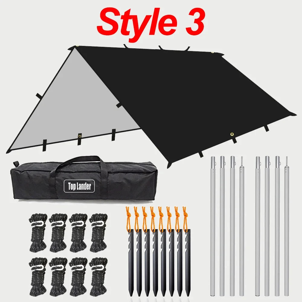 Lona de 19 puntos colgantes, impermeable, supervivencia, Bushcraft, refugio solar, tienda de sombra de playa, dosel para exteriores, toldo turístico para mochilero, 4x4, 3x3m