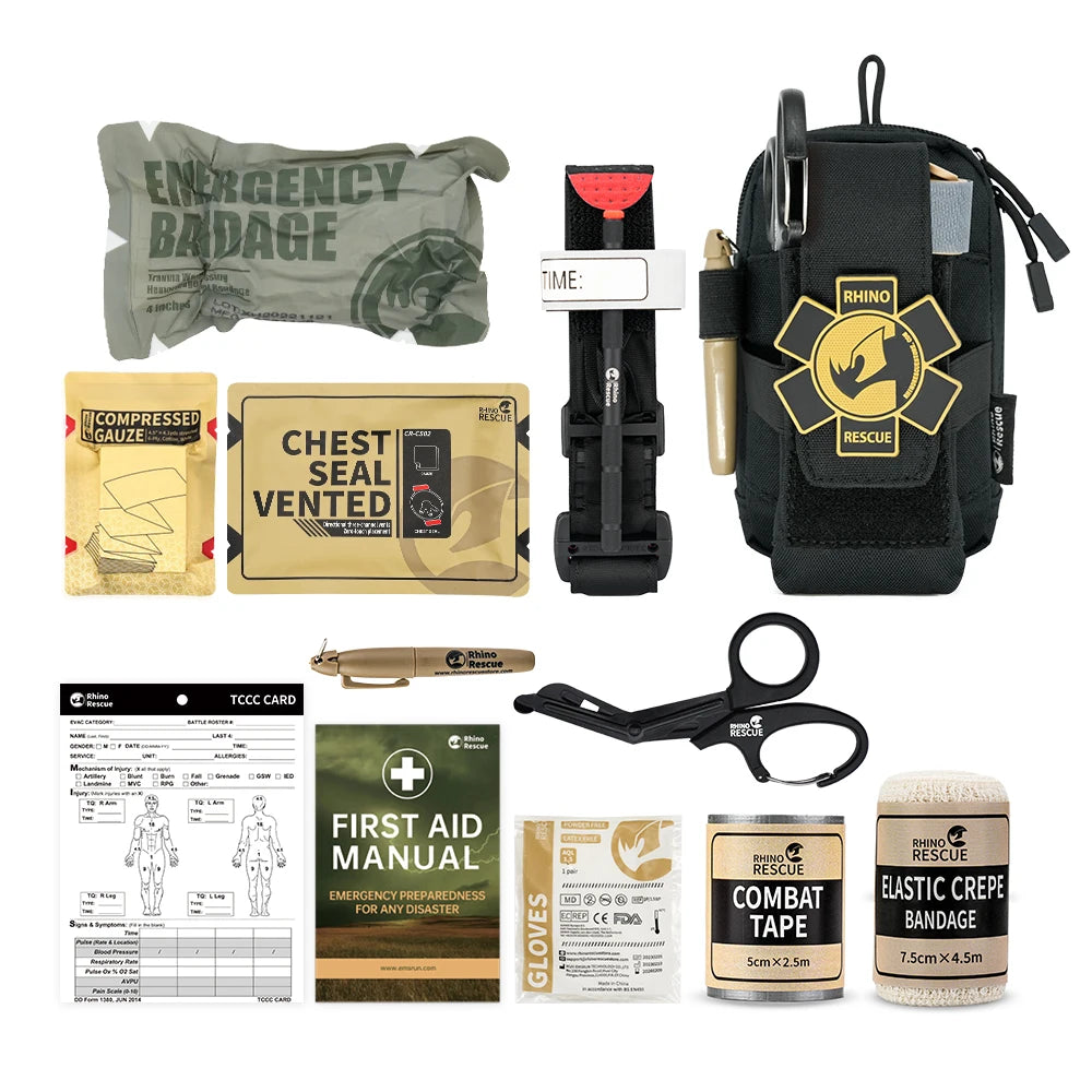 Bolsa EDC de rescate de rinoceronte, botiquín de primeros auxilios, Kit táctico de supervivencia para traumatismos, bolsas de herramientas de utilidad Molle para acampar y hacer senderismo