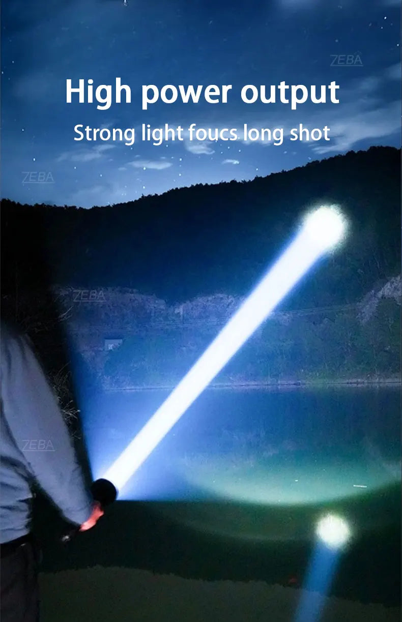 2025 Nuevas linternas LED de alta potencia de 15000 mAh 10000000 Linterna ultra potente LM, linterna recargable por USB, antorcha para acampar al aire libre