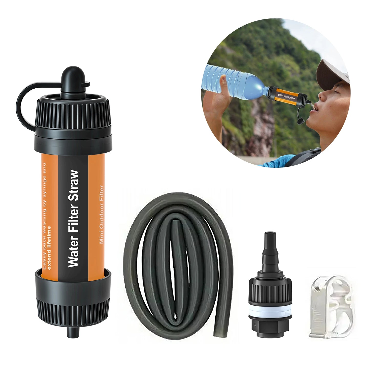 Filtro de agua para exteriores, purificador de agua portátil con pajita, equipo de supervivencia para acampar, senderismo, mochilero, preparación para emergencias