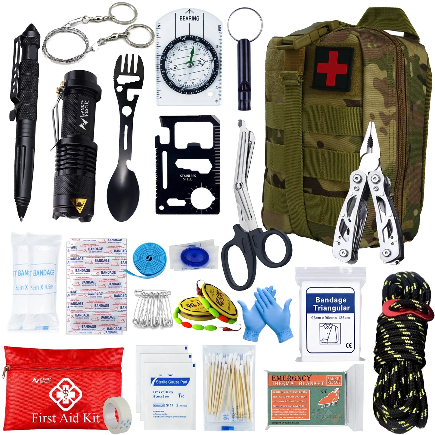 Botiquín de primeros auxilios de supervivencia, conjunto completo de supervivencia, equipo Molle para exteriores, kits de emergencia, bolsa para traumatismos, Camping, senderismo, aventuras IFAK EDC